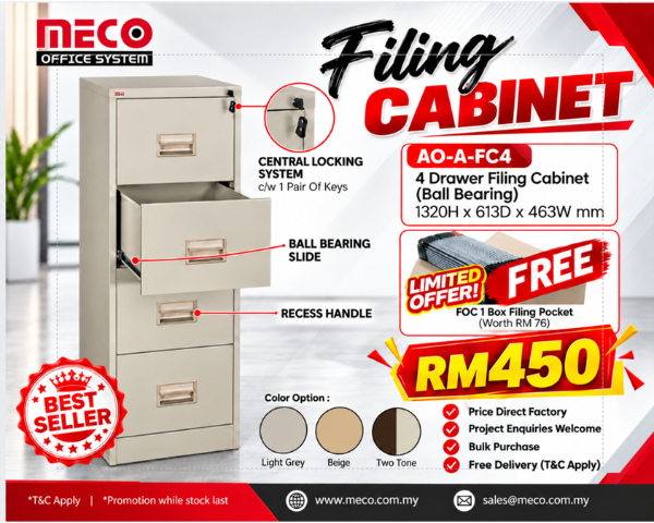 4 Drawer Filing Cabinet | Steel Cabinet