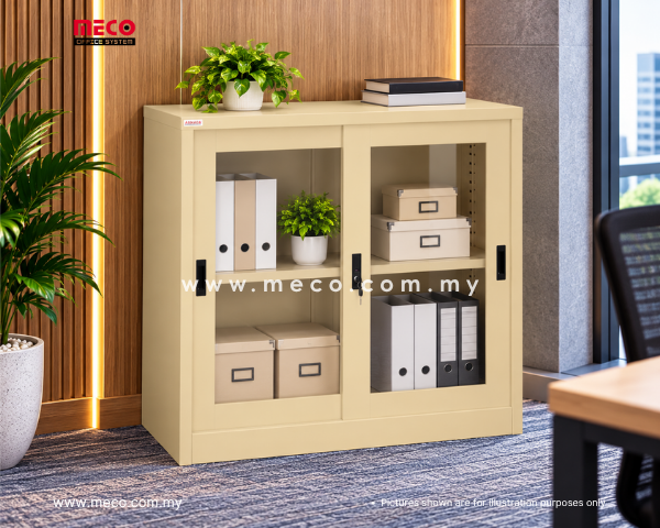 Half Height Cupboard With Glass Sliding | Steel Cabinet - Image 2