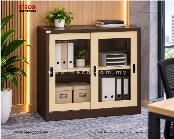 Half Height Cupboard With Glass Sliding | Steel Cabinet - Image 3